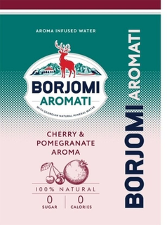 BORJOMI AROMATI AROMA INFUSED WATER WITH GEORGIAN NATURAL MINERAL WATER CHERRY & POMEGRANATE AROMA 100% NATURAL 0 SUGAR 0 CALORIES trademark