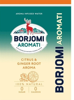 BORJOMI AROMATI AROMA INFUSED WATER WITH GEORGIAN NATURAL MINERAL WATER CITRUS & GINGER ROOT AROMA 100% NATURAL 0 SUGAR 0 CALORIES trademark