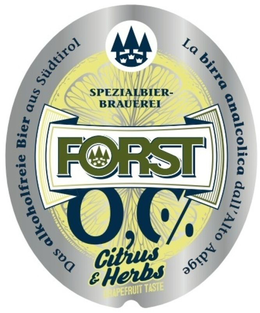FORST 0,0% SPEZIALBIER- BRAUEREI CYTRUS & HERBSGRAPEFRUIT TASTE DAS ALKOHOLFREIE BIER AUS SUDTIROL LA BIRRA ANALCOLICADALL'ALTO ADIGE trademark