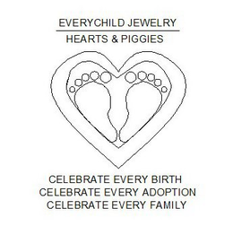EVERYCHILD JEWELRY HEARTS & PIGGIES CELEBRATE EVERY BIRTH CELEBRATE EVERY ADOPTION CELEBRATE EVERY FAMILY trademark