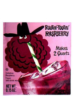 ROOTIN' TOOTIN' RASPBERRY MAKES 2 QUARTS IMITATION RASPBERRY FLAVOR SOFT DRINK MIX NET WT. 0.15 OZ. trademark
