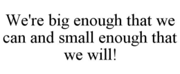 WE'RE BIG ENOUGH THAT WE CAN AND SMALL ENOUGH THAT WE WILL! trademark