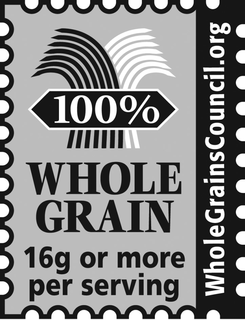 100% WHOLE GRAIN 16G OR MORE PER SERVING WHOLEGRAINSCOUNCIL.ORG trademark