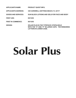 SOLAR PLUS trademark