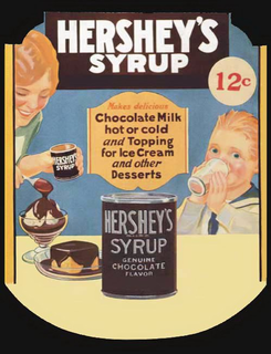 HERSHEY'S SYRUP GENUINE CHOCOLATE FLAVOR 12 CENTS MAKES DELICIOUS CHOCOLATE MILK HOT OR COLD AND TOPPING FOR ICE CREAM AND OTHER DESSERTS HERSHEY'S SYRUP GENUINE CHOCOLATE FLAVOR READY TO USE trademark