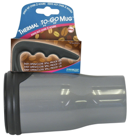 THERMAL TO-GO MUG STAYS HOT OVER 2 HOURS STAYS WT OVER 2 HOURS STAYS HOT OVER 2 HOURS BPA EASY OPEN/CLOSE PROOF LID EASY OPEN/CLOSE SPILL PROOF LID EASY OPEN/CLOSE SPILL PROOF LID EVRIHOLDER 16 OZ./0.47 L trademark