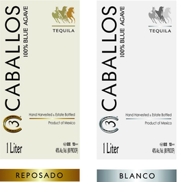 3 CABALLOS 100% BLUE AGAVE TEQUIA 1 LITER REPOSADO BLANCO trademark