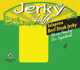 JERKY FOR LIFE JALAPENO BEEF STEAK JERKY WE ARE PROUD OF OUR INGREDIENTS OWNED BY THE COW CREEK BAND OF UMPQUA TRIBE OF INDIANS 1853-1982 trademark