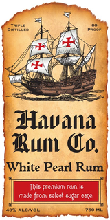 HAVANA RUM CO. WHITE PEARL RUM THIS PREMIUM RUM IS MADE FROM SELECT SUGAR CANE. TRIPLE DISTILLED 80 PROOF 40% ALC/VOL 750 ML trademark