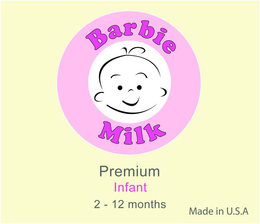 BARBIE MILK PREMIUM INFANT 2-12 MONTHS MADE IN U.S.A trademark