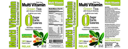 DRINK YOUR MULTI VITAMIN GREEN TEA WITH HONEY AND GINSENG A GIFT FOR YOUR BODY 0 SUGAR CARBS CALORIES ELECTROLYTES + ANTIOXIDANTS POTASSIUM & ESSENTIAL VITAMINS FOR A HEALTHY LIFESTYLE 100% NATURAL FLAVOR & COLOR RELAX MULTI VITAMIN WITH VITAMINS A, C, E, B3, B5, B6, B12 ENHANCED WATER trademark