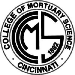 CINCINNATI COLLEGE OF MORTUARY SCIENCE CCMS 1882 trademark