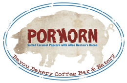 PORKORN SALTED CARAMEL POPCORN WITH ALLEN BENTON'S BACON BAYOU BAKERY COFFEE BAR & EATERY trademark