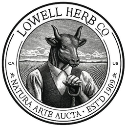 LOWELL HERB CO CA US NATURA ARTE AUCTA * EST'D 1909 trademark