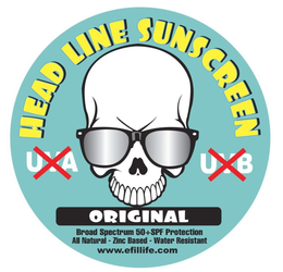 HEAD LINE SUNSCREEN X UVA X UVB ORIGINAL BROAD SPECTRUM 50+SPF PROTECTION ALL NATURAL - ZINC BASED - WATER RESISTANT WWW.EFILLIFE.COM trademark