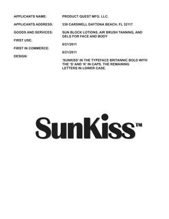 SUNKISS trademark