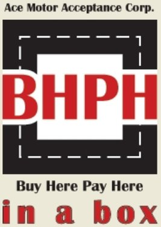 ACE MOTOR ACCEPTANCE CORP. BHPH BUY HERE PAY HERE IN A BOX trademark