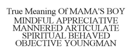 TRUE MEANING OF MAMA'S BOY MINDFUL APPRECIATIVE MANNERED ARTICULATE SPIRITUAL BEHAVED OBJECTIVE YOUNGMAN trademark