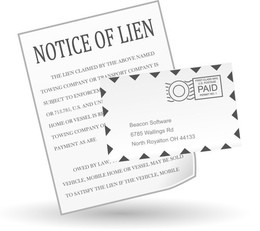 "NOTICE OF LIEN", "FIRST CLASS MAIL US POSTAGE PAID", "6785 WALLINGS RD NORTH ROYALTON OH 44133" AND "SOFTWARE" trademark