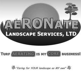 AERONATE LANDSCAPE SERVICES, LTD, TURF AERATING IS MY CORE BUSINESS!, "CARING FOR YOUR LANDSCAPE AS MY OWN" trademark