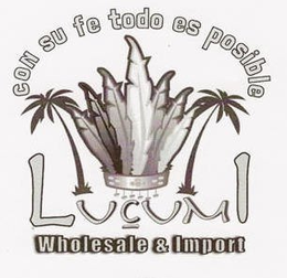 CON SU FE TODO ES POSIBLE LUCUMI WHOLESALE & IMPORT trademark