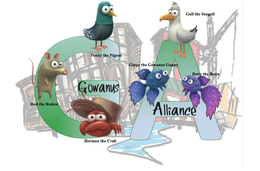 GOWANUS ALLIANCE GA GIPPY THE GOWANUS GUPPY PENNY THE PIGEON ROD THE RODENT HERMAN THE CRAB GULL THE SEAGULL BETTY THE BETTA trademark