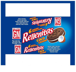 6 GALLETAS GN RELLENITAS COCO COCONUT GALLETAS GN GALLETAS SABOR CHOCOLATE CON CREMA SABOR COCO/ CHOCOLATE FLAVORED COOKIES FILLED WITH COCONUT FLAVORED CREAM trademark