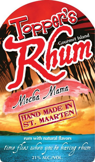 TOPPER'S RHUM GOURMET ISLAND MOCHA MAMA HAND MADE IN ST. MAARTEN RUM WITH NATURAL FLAVORS TIME FLIES WHEN YOU'RE HAVING RHUM 21% ALC./VOL. trademark