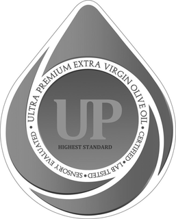 UP ULTRA PREMIUM EXTRA VIRGIN OLIVE OILCERTIFIED LAB TESTED SENSORY EVALUATED HIGHEST STANDARD trademark