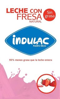 "LECHE CON FRESA NATURAL"; "SIN GRASA"; "INDULAC PUERTO RICO";"93% MENOS GRASA QUE LA LECHE ENTERA" trademark