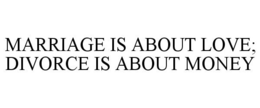 MARRIAGE IS ABOUT LOVE; DIVORCE IS ABOUT MONEY trademark