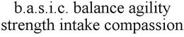B.A.S.I.C. BALANCE AGILITY STRENGTH INTAKE COMPASSION trademark