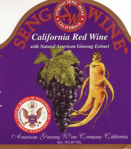 SENG WINE CALIFORNIA RED WINE WITH NATURAL AMERICAN GINSENG EXTRACT ORIGINAL SENG-WINE CALIFORNIA GINSENG BOARD OF WISCONSIN INC. trademark