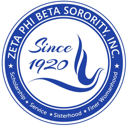 ZETA PHI BETA SORORITY, INC. SCHOLARSHIP SERVICE SISTERHOOD FINER WOMANHOOD SINCE 1920 trademark