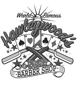 WORLD FAMOUS HAWLEYWOOD'S · BARBER SHOP · trademark