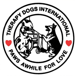 THERAPY DOGS INTERNATIONAL PAWS AWHILE FOR LOVE trademark