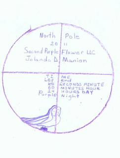 NORTH POLE, 2011, SECOND PURPLE FLOWER LLC, JOLANDA D MANION, TIME, LEGEND, 60 SECONDS MINUTES, 60 MINUTES HOUR, 24 HOURS DAY, PURPLE NIGHT trademark