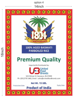 1804 L?INDÉPENDANCE 100% AGED BASMATIC PARBOILED RICE PREMIUM QUALITY IMPORTED & DISTRIBUTED BY: UFB UNITED FOOD BRANDS trademark