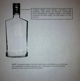 CARBON FIBER TYPE FINISH COVERING THE CLOSURE AND NECK OF THE BOTTLE, TOGETHER WITH ADDITIONAL CARBON FIBER TYPE FINISH ACCENTS ON THE LABEL ON THE BODY OF THE BOTTLE. trademark