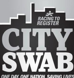 RACING TO REGISTER CITY SWAB ONE DAY. ONE NATION. SAVING LIVES trademark