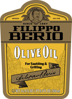 IMPORTED FROM ITALY F. PO BERIO & CO. LUCCA TRADE MARK 100% PURE ALL NATURAL SINCE 1867 FILIPPO BERIO OLIVE OIL FOR SAUTEING & GRILLING FILIPPO BERIO NET 16.9 FL OZ (1 PT 0.9 FL OZ)-500ML trademark