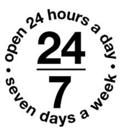 24 7 · OPEN 24 HOURS A DAY SEVEN DAYS · A WEEK trademark