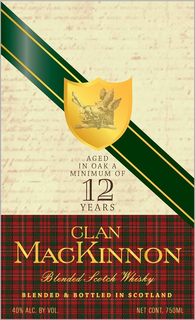 AGED IN OAK A MINIMUM OF 12 YEARS CLAN MACKINNON BLENDED SCOTCH WHISKEY BLENDED & BOTTLED IN SCOTLAND 40% ALC. BY VOL. NET CONT. 750ML trademark