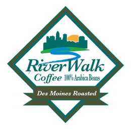 RIVERWALK COFFEE 100% ARABICA BEANS DES MOINES ROASTED trademark