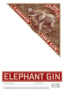 ELEPHANT GIN HAND CRAFTED LONDON DRY GIN BATCH NAME (1) BOTTLE NO. (1) EACH BATCH IS NAMED AFTER PAST GREAT TUSKERS OR ELEPHANTS WE CURRENTLY PROTECT 45% VOL trademark