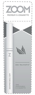 ZOOM PREMIUM E-CIGARETTE 300 TRU-PUFFS ONE DISPOSABLE E-CIGARETTE ZOOMECIGS.COM trademark