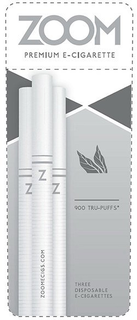 ZOOM PREMIUM E-CIGARETTE 900 TRU-PUFFS THREE DISPOSABLE E-CIGARETTES ZOOMECIGS.COM trademark