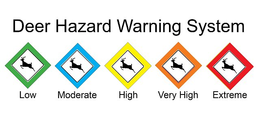 DEER HAZARD WARNING SYSTEM LOW MODERATE HIGH VERY HIGH EXTREME trademark