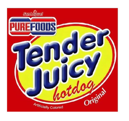 TENDER JUICY HOTDOG SAN MIGUEL PUREFOODS ORIGINAL ARTIFICIALLY COLORED trademark