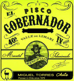 PISCO EL GOBERNADOR VALLE DE LIMARI 400GL IV REGION MOSCATEL SELECCIONADO RESERVADO MIGUEL TORRES MIGUEL TORRES CHILE PIONEER IN CHILE SINCE 1979 trademark